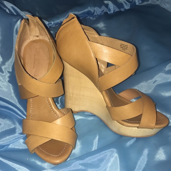 True Religion Shoes - True Religion tan wedge sandals 6.5 size